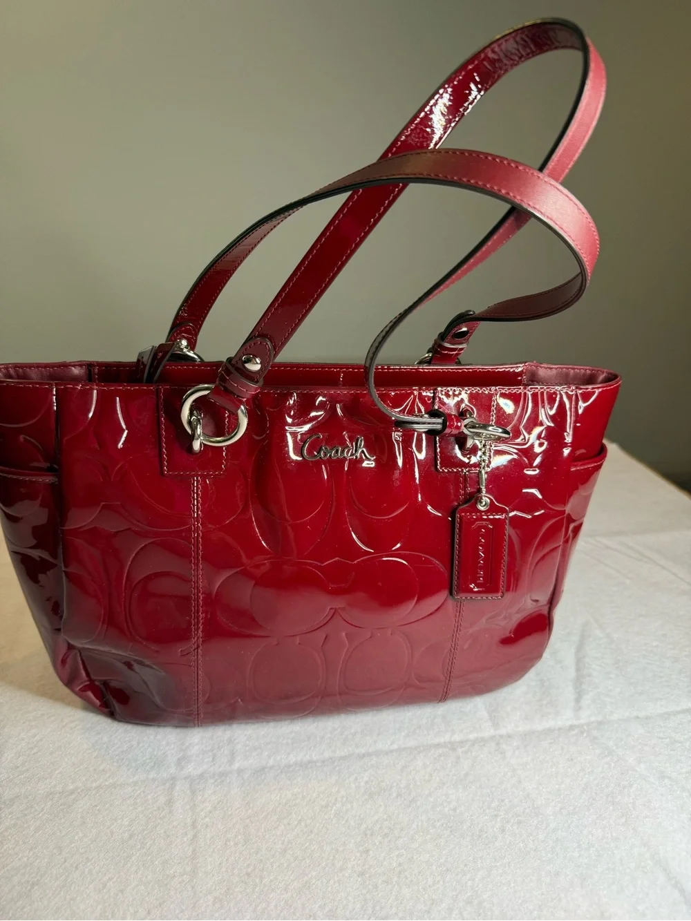 Vintage Coach Red Patent Leather Tote Bag Y2K Retro